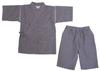 Watano Sato (Cotton Village) Made In Japan Hickory Pattern Crinkle Weave Casual Jinbei (Children's) (Size 120, Gray Stripe)