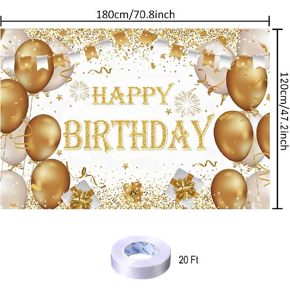 Gold Birthday Party Decoration Gold Happy Birthday Backdrop Gold Photo Background Banner Poster for Gold Party Decorations Party Supplies 70.8 X 47.2
