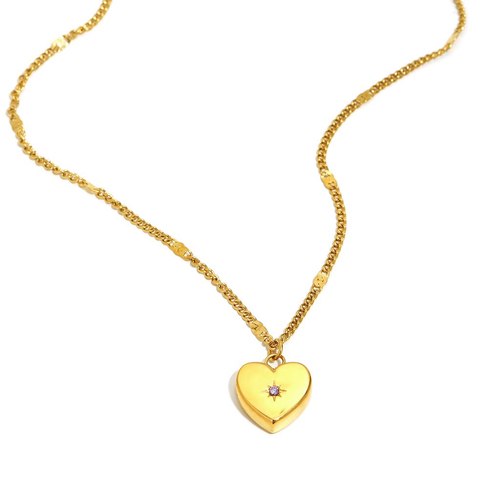 Dreamidea Gold Plated Stainless Steel Heart - Shaped Locket Necklace with Zircon Accent Romantic Jewelry