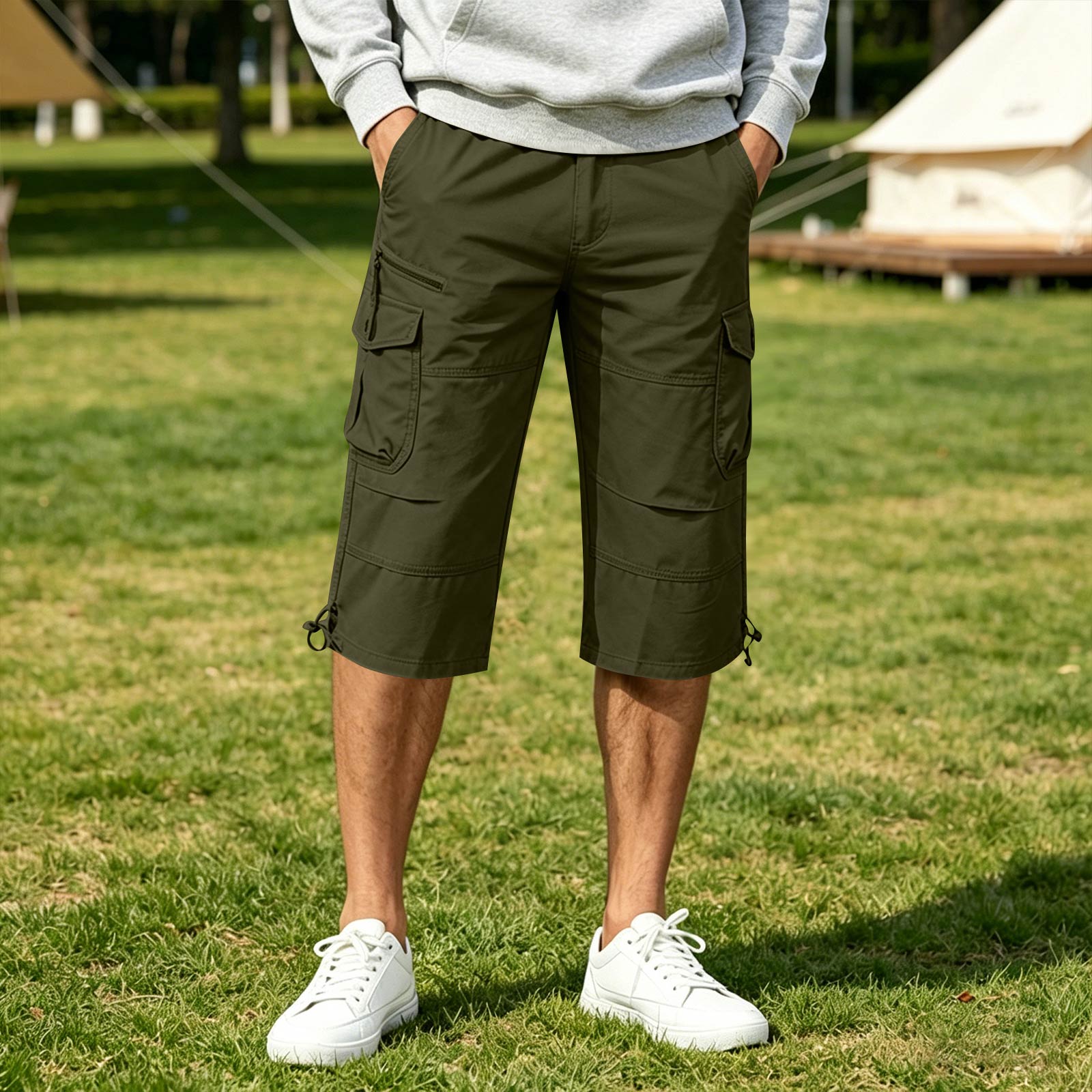 

Men s Loose Fit Cargo Shorts Lightweight Workwear Multi Pocket Knee Length Cotton Blend Casual Bottoms XXXL