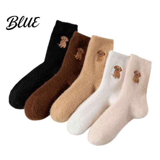 Cute Cartoon Embroidery Socks 5 Pairs Imitation Mink Plush for Women Soft Thermal Winter Socks Non Slip Velvet Thickened Sleep with Embroidery,
