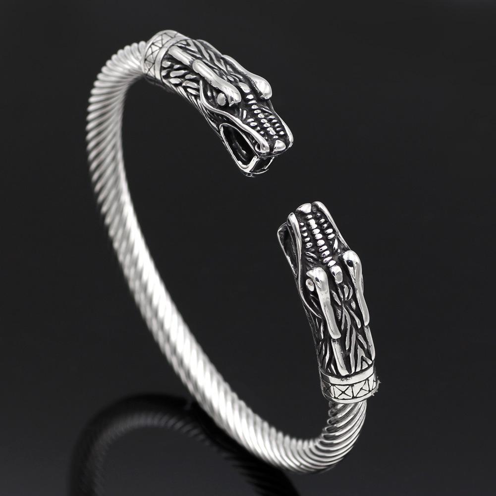 Solid Titanium Steel Viking Dragon Head Men s Bangle Bracelet стальной