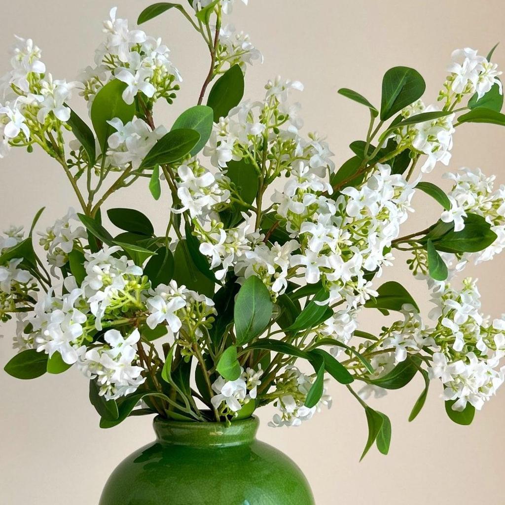 Premium Artificial Flowers with Green Ceramic Vase - Living Room Decorations