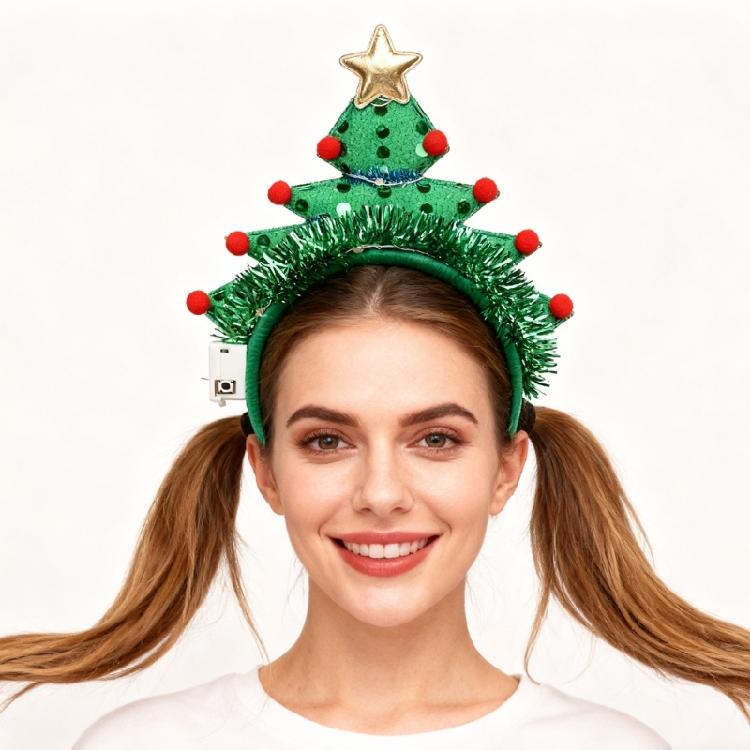 Festival LED Hair Ornament With Star Hairband Red Balls For Holiday Photos Costume Parties Adults Kids