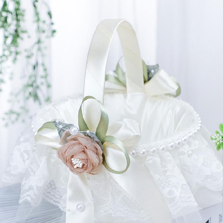 Delicate Wedding Flower Girl Basket with Lace Flowers Roses Ig Popular for Party