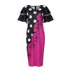 Women's Fashion Casual V-neck Flared Sleeves Large Size Printed Waist Slimming Short-sleeved Dress
