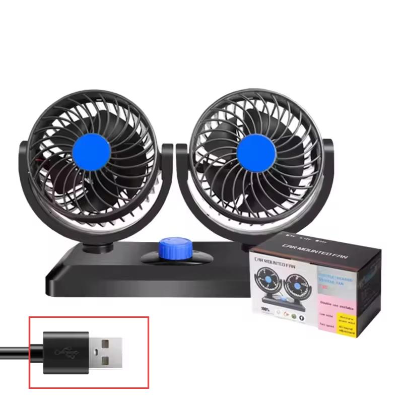 

New 12V 24V Dual-Head Car Fan 360° Adjustable, Pure Copper Motor Low Noise Variable Speed Ventilation Cooling Device for Summer 12-24v