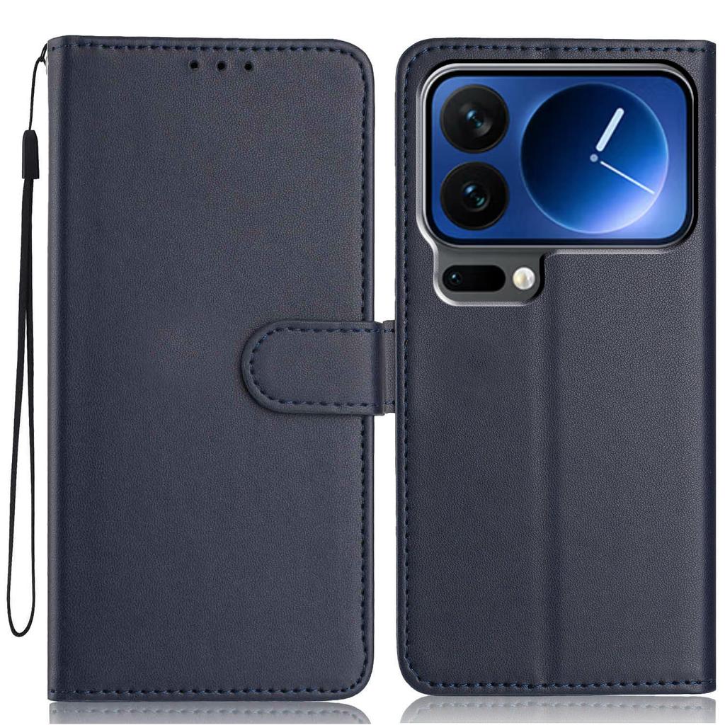 For Xiaomi 17 Pro Max Wallet Case with Strap/Multiple Card Slots Solid Color Leather Stand Phone Cover