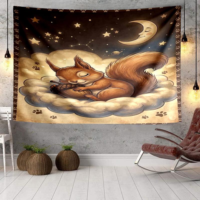 Squirrel Dreams Under Moonlight Tapestry, Unique Design Tapestry, Wall Decor for Bedroom,Livingroom, Playroom,Heartwarming Fan Holiday Gifts