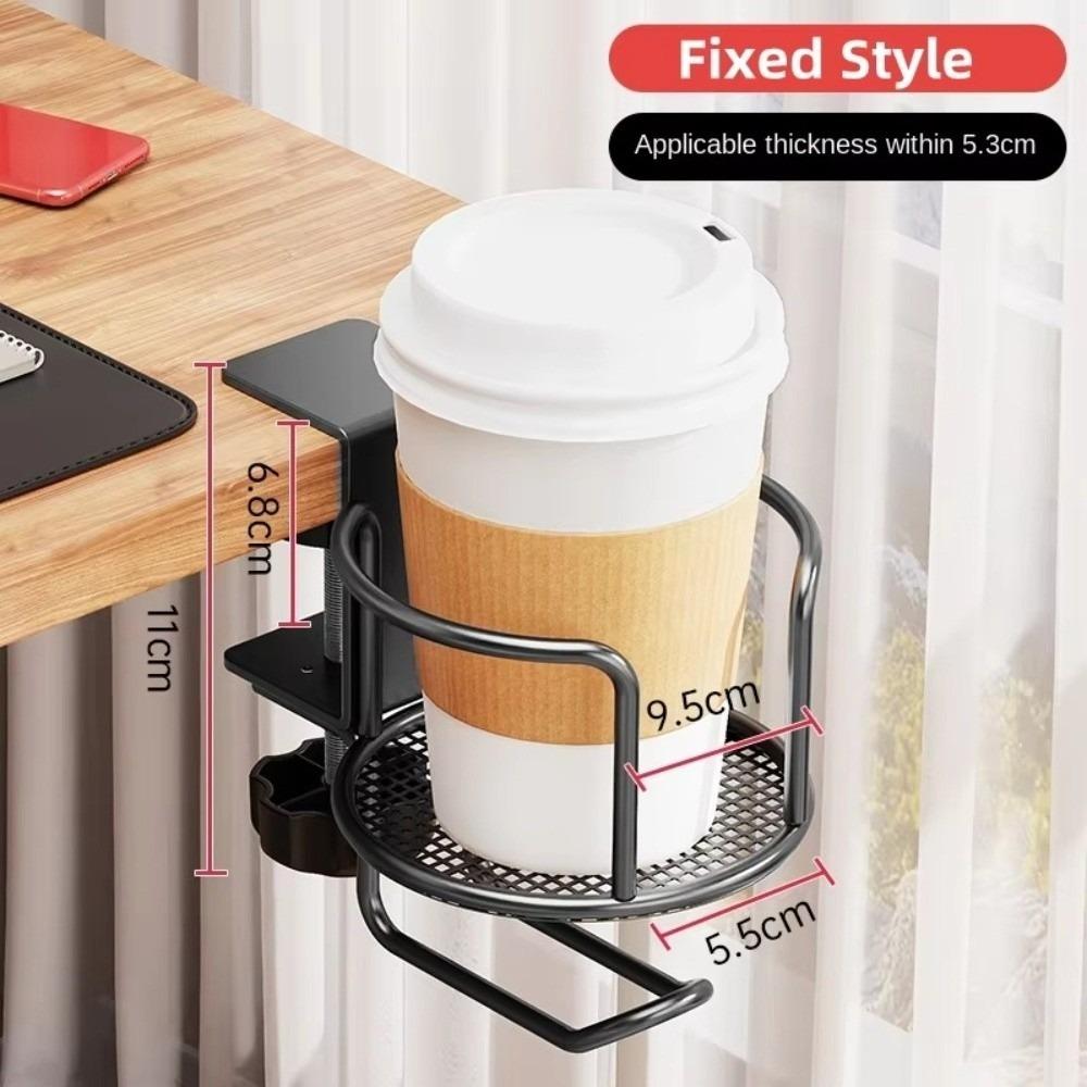

2 in 1 Desk Cup Holder Anti-Spill 360° Rotation Clip-On Table Cup Hook Waterproof Rust Proof Rotating Desk Cup Holder Office Use