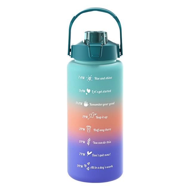 Large Capacity Sports Water Bottle With Straw Portable Handle Heat-resistant Outdoor Frosted Plastic Gradient Color Space Kettle