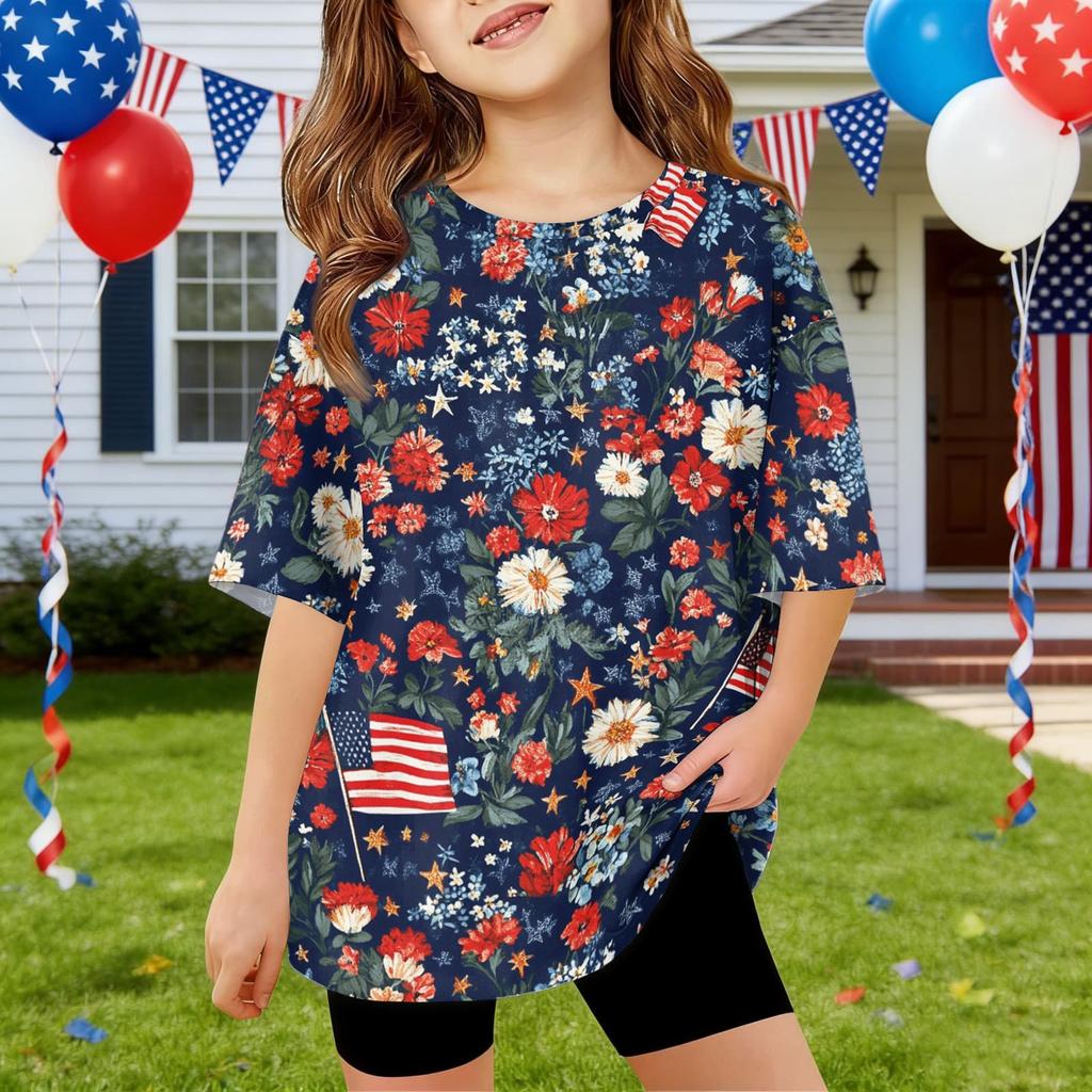 Kids Independence Day Print Round Neck Short Sleeve Casual T-shirt