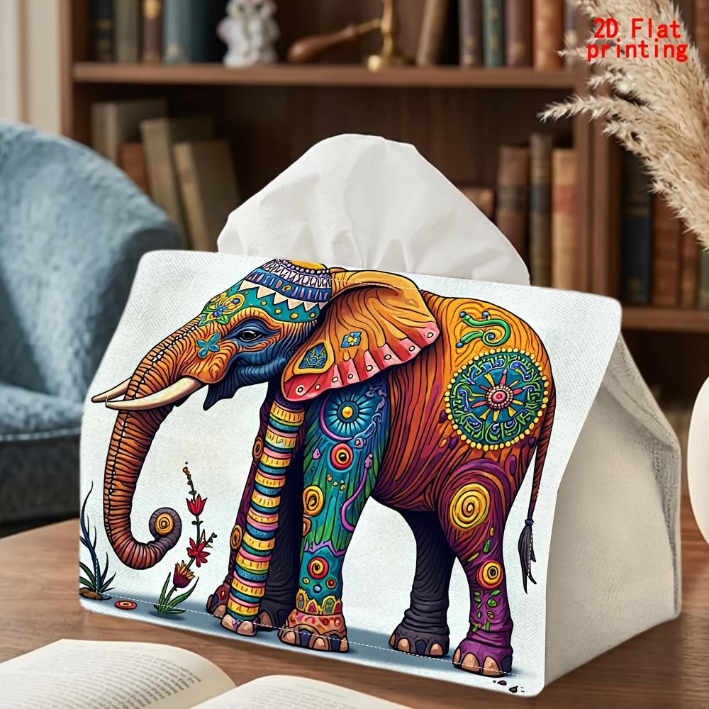 2D Flat 1pc, Tissue Box. Colorful Elephant Pattern Napkin Dispenser, Reusable, Daily Desktop Tissue Organizer, Suitable for Kitchen Living Room Bedroo