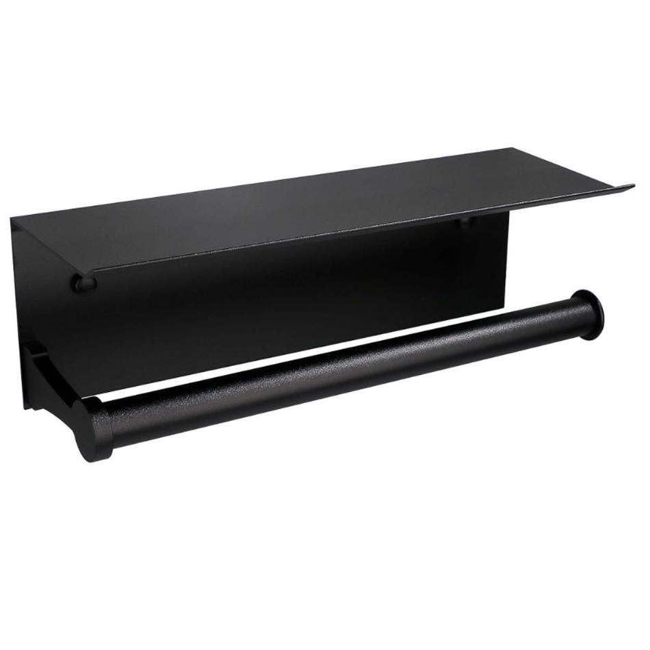 Toilet Paper Holder with Shelf Adhesive Wall Mounted Bathroom Kithcen Double Paper Towel Roll Rack Storage Holder Tissue Hanger