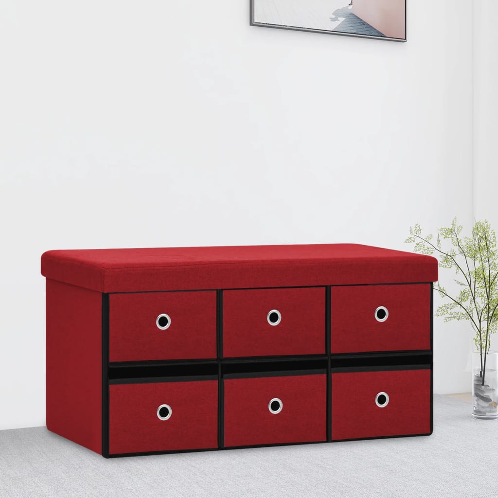 Vidaxl Składana Ławka Ze Schowkiem, Bordo, 76X38X38 Cm, Sztuczny Len
