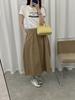 Pepper Patch Women's Elastic Waist Cotton Midi Skirt - Korean Style A-line for Spring/Summer