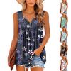 Dámská móda s květinovým potiskem skládaný bez rukávů ležérní tričko vesta s knoflíkem