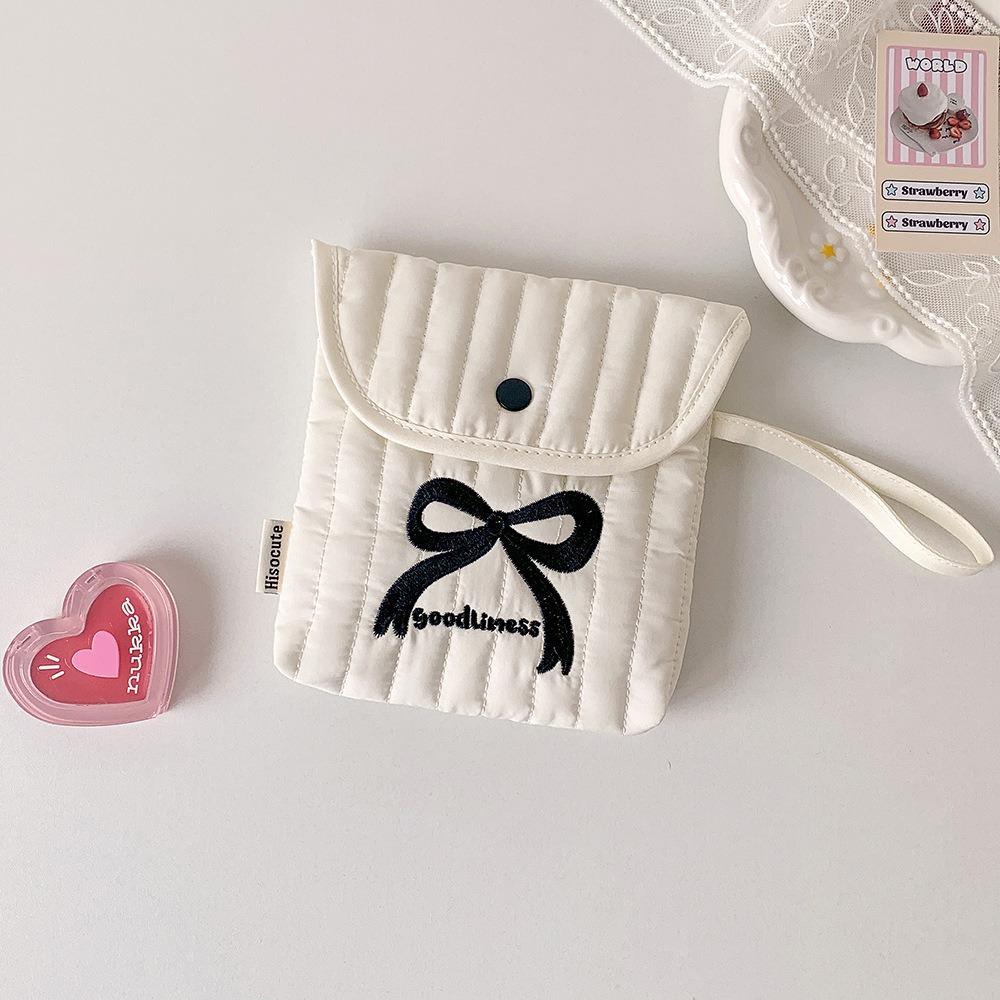 Large Capacity Embroidery Cherry Cosmetic Bag Menstruation Towel Storage Bowknot Sanitary Napkin Storage Bag Cotton Cloth