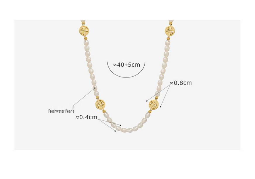 Vintage-Inspired Noble 'Fu' Pendant Freshwater Pearl Necklace - Personalized Jewelry In 18K Gold-Plated Titanium Steel