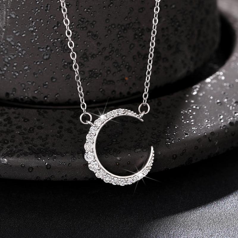 Huitan Aesthetic Moon Necklace for Women Silver Color Fancy Birthday Gift Cubic Zirconia Trendy Neck Accessories Female JewelryGood Product