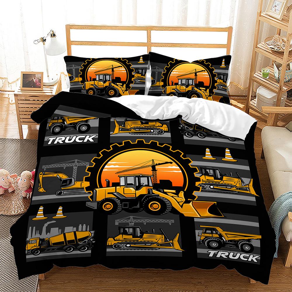 Excavator Engineering Lathe Three-Piece Quilt Cover 3D Digital Printing Kit Four-Piece Set