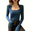 Women's core-spun yarn new square-neck bottoming sweater slim-fitting long-sleeved knitted sweater women's inner top