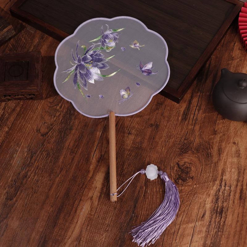 Chinese Double-Sided Embroidered Round Fan for Hanfu or Qipao Dance Performances