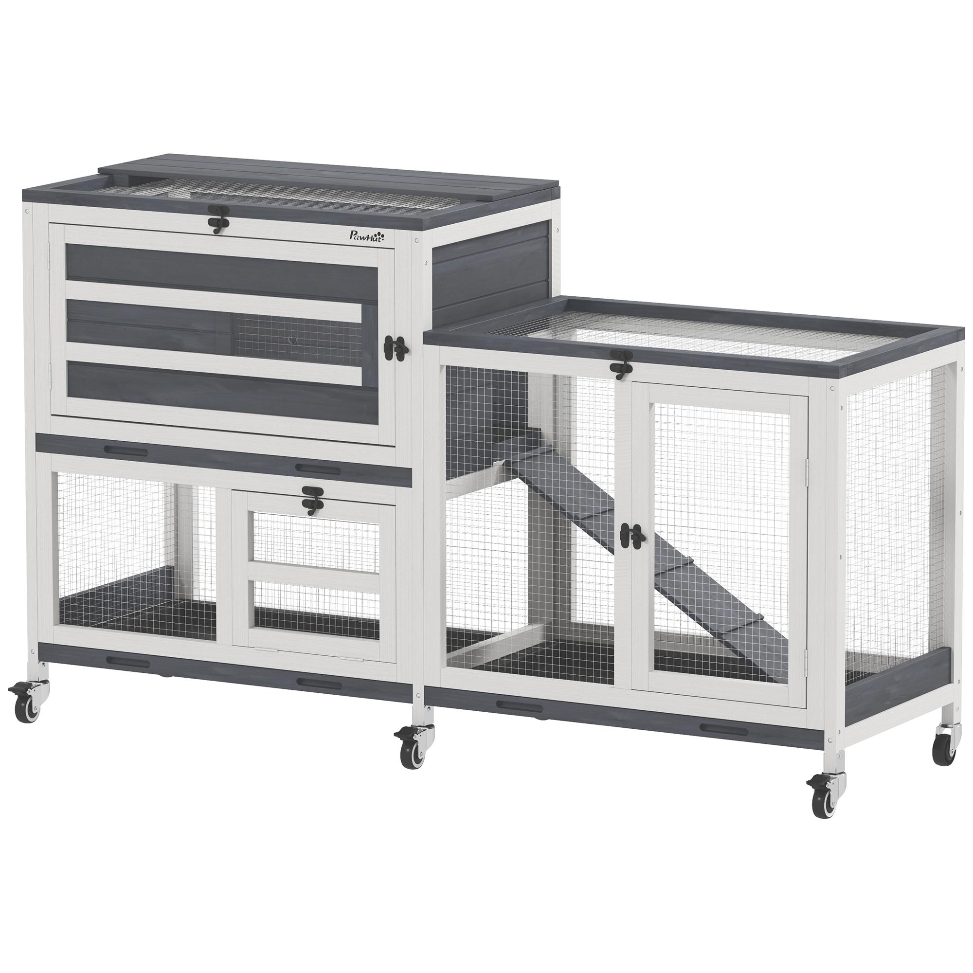 Wooden Rabbit Hutch w/ Run, 2-Tier