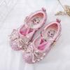 Princess Elsa Shoes, Bowknot, Rhinestone, Stylish Girls' Flat Shoes, Spring/autumn Soft-soled Single Shoes, Leather Shoes, Velcro Closure, for Little