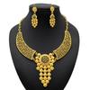 Two-Piece 24K Gold-Plated Alloy Dubai Bride Necklace Earrings Set Indian-Saudi Arabian Women's Wedding Gift for Party Occasions