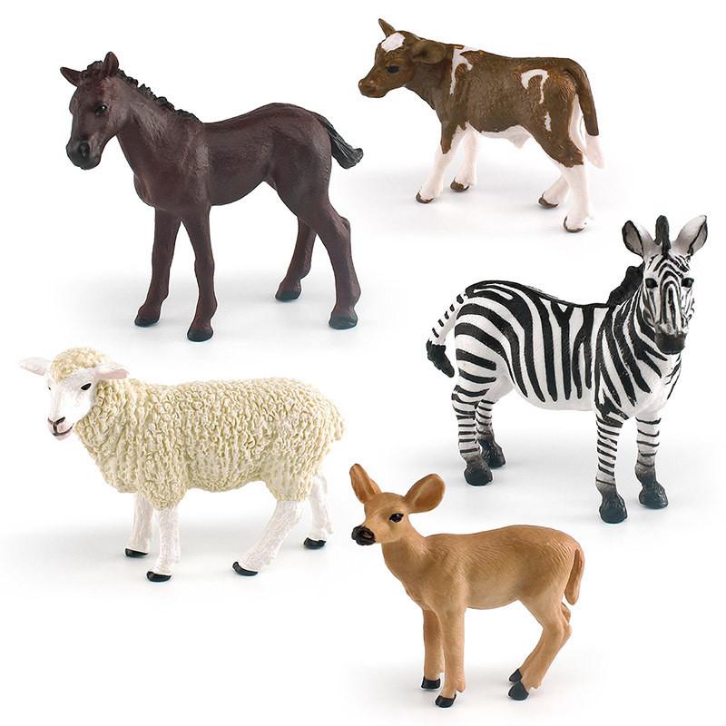 Lifelike Plastic Animal Models Featuring White-tailed Deer Zebra Cow Sheep And Foal