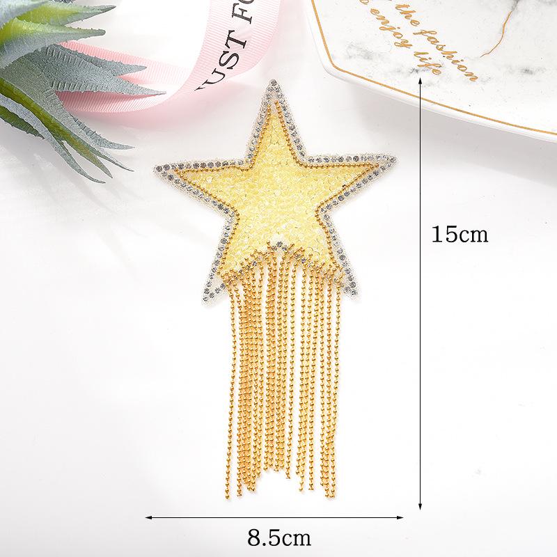 Colorful Tassel Cloth Patch with Diamond Star Design and Hot Melt Adhesive