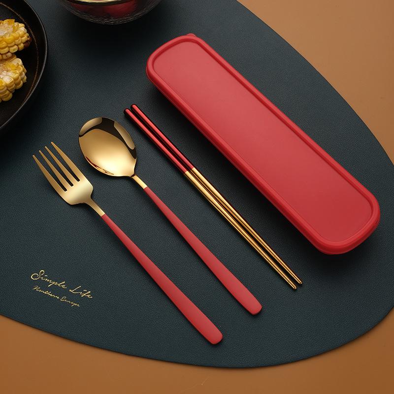 

Портативный набор столовых приборов из нержавеющей стали в корейском стиле: Палочки для еды, ложка и вилка для кемпинга и использования на открытом воздухе