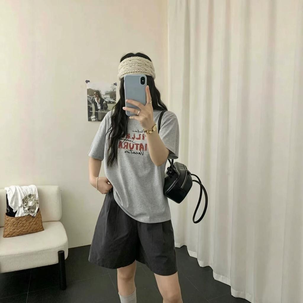 American letter printing thin short-sleeved t-shirt women's bottoming shirt 2026 spring and summer niche loose top