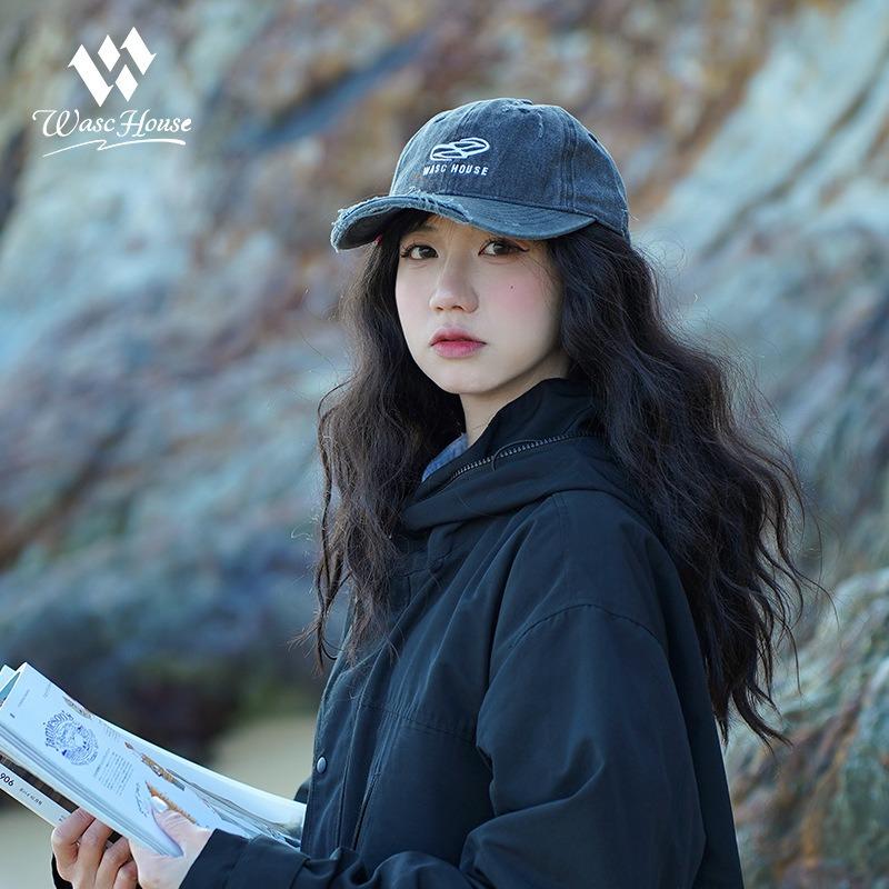 Hat Men's Street Old Ripped Denim Baseball Cap Women's Trend Brand Letter Embroidery Cap Big Head Circumference