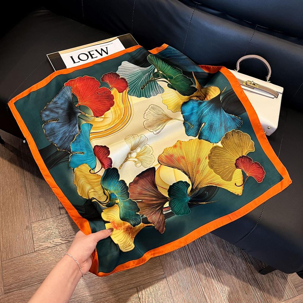 Geometric Colorblock Square Imitation Silk Scarf Women Satin Shawl Wrap Hijab Female Hair Band Luxury Headkerchief Echarpe