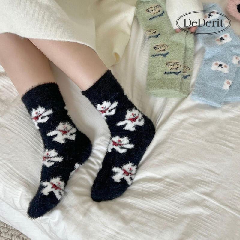 Puppy Winter Thick Knit Women s Pretty Sleep Socks 01. Pink Puppy Wool Sleep Socks