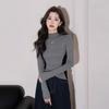 Damen Slim Fit Farbblock-T-Shirt mit Halbhohem Kragen und Taillenbetonung Herbst/Winter 2025