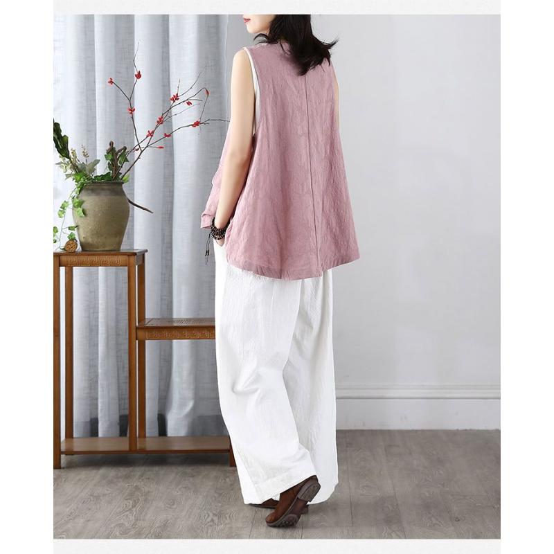 Retro Women's New Style Spliced Loose V-neck All-match Sleeveless Cardigan Waistcoat