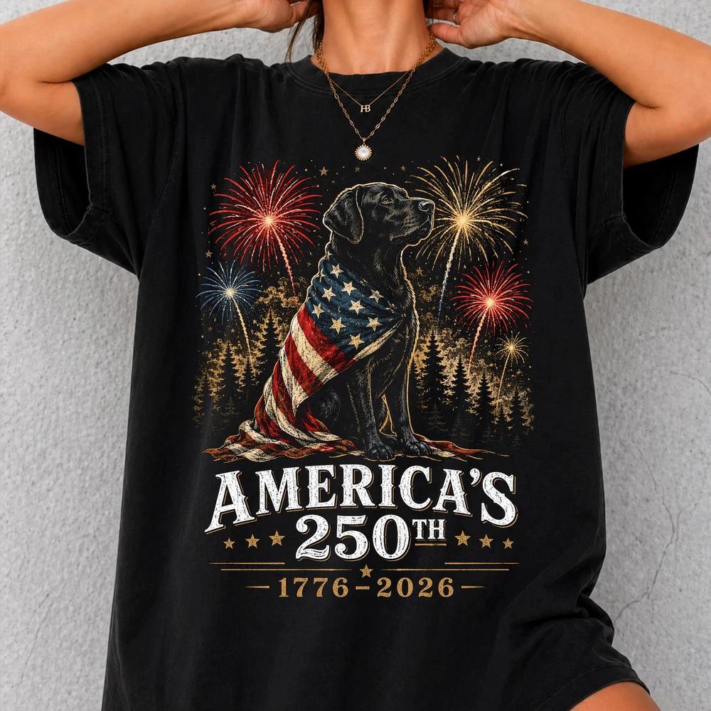 Americas 250th Black Lab Shirt Patriotic Labrador Retriever S