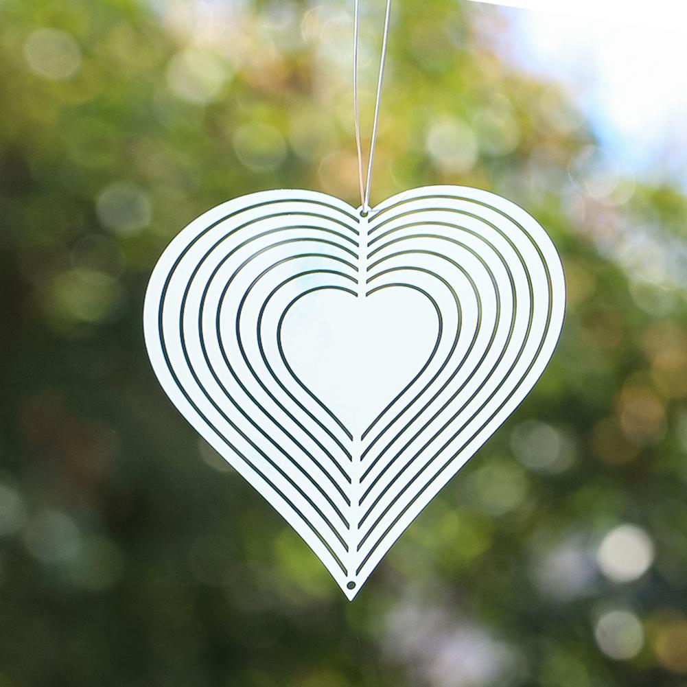 Stainless Steel Heart Wind Spinner Garden Hanging Decor Mirror Reflective 3D Whirling Wind Chimes Parts Pendant Bird Deterrent