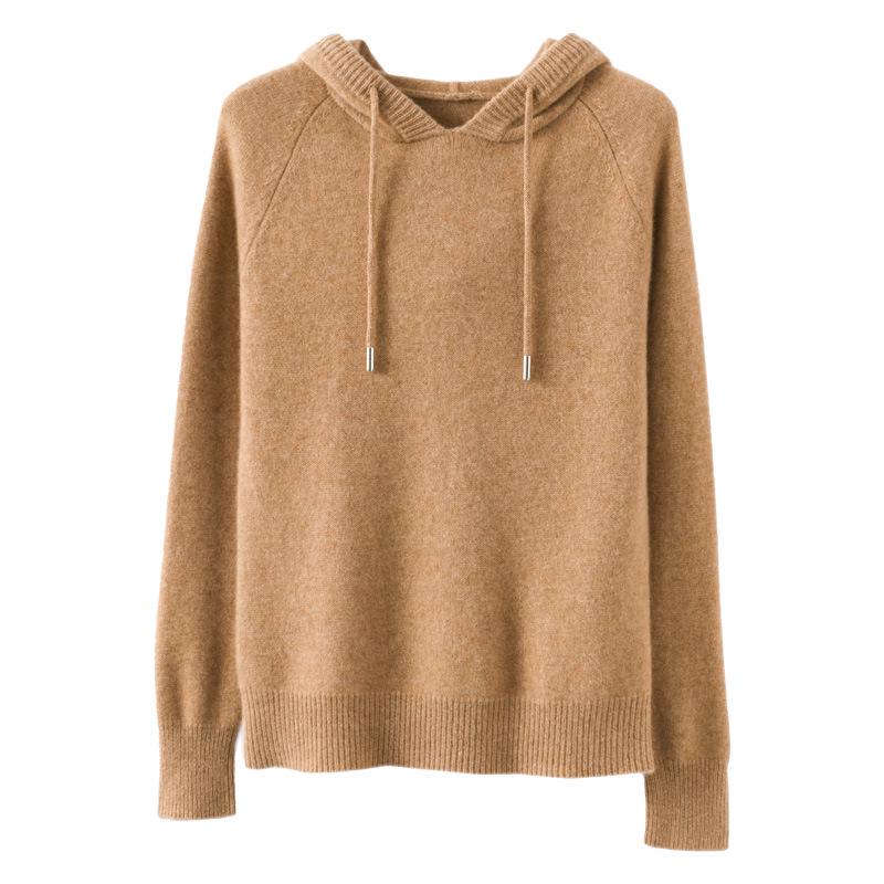 2026 Autumn/Winter Women's Hooded Knit Pullover Sweater: Loose-Fit Base Layer Top