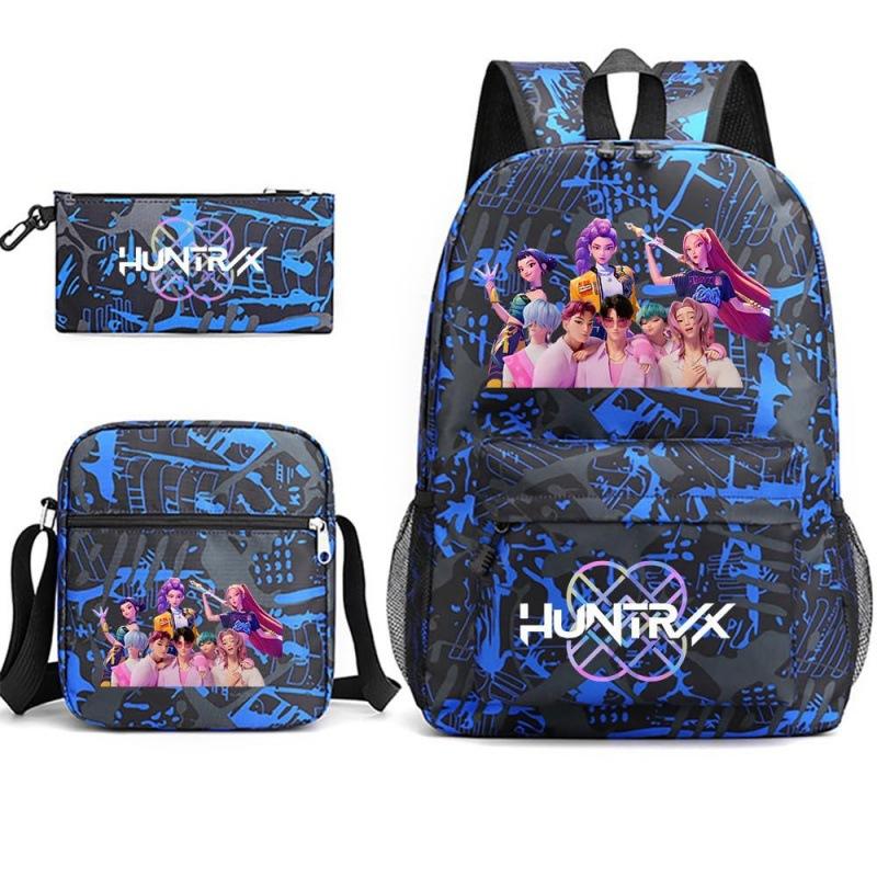 Large Capacity Schoolbag with Shoulder Strap; Student Three-piece Pencil Case Set