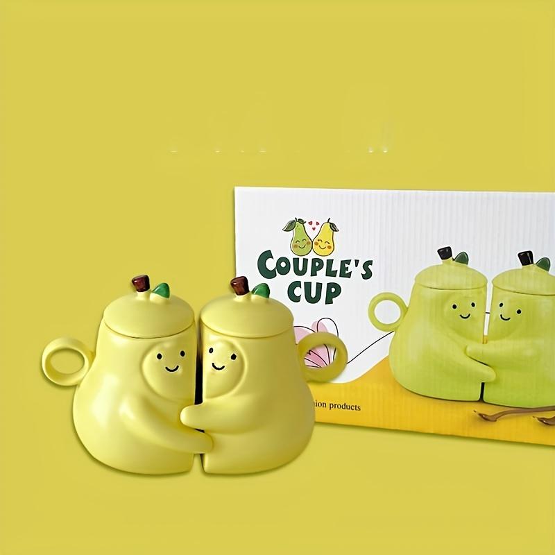 Ceramic Couple'S Cup,Hot Never Divide Hug Pear Design, Insulated Mug with Lid, Hand Wash Only, Reusable Multipurpose Drinking Cup, Cute Bizarre Gift