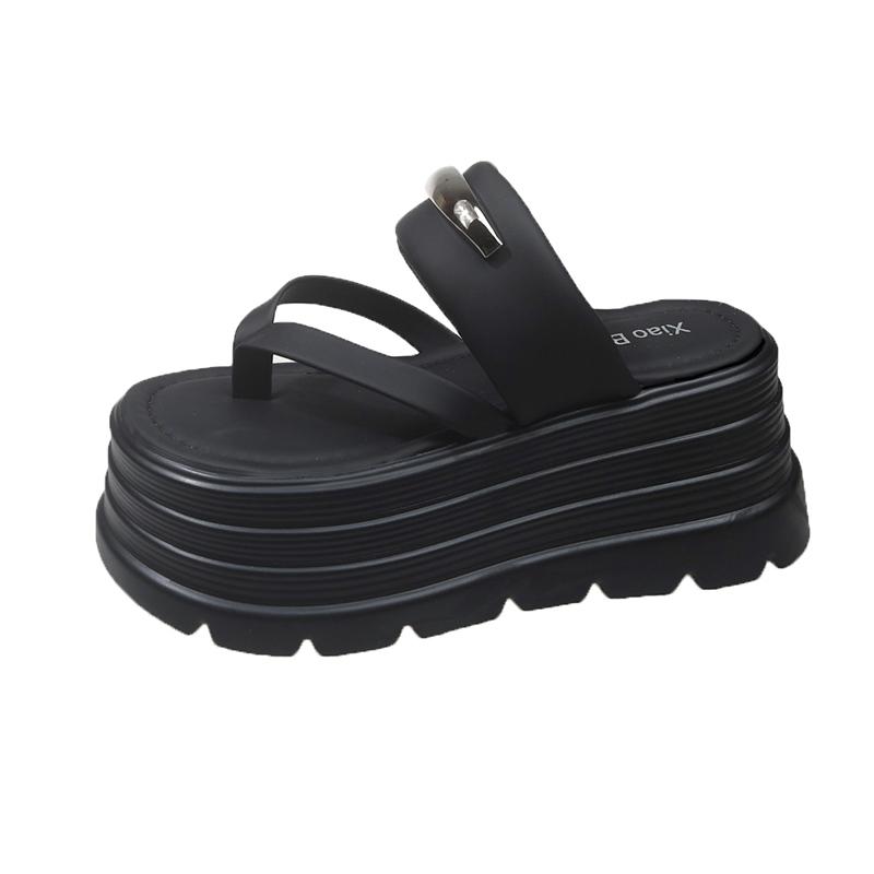 2025 New Summer Platform Wedges Slippers 8CM Heels Peep Toe Sandals Ladies Beach Flats Shoes Women Moccasins Leather Flip Flops