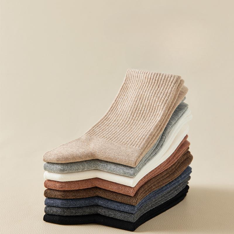 5 Pairs of Autumn and Winter Pure Cotton Socks, Mid-tube Men's Socks, Antibacterial Sweat-absorbing Socks, Solid-color Antibacterial Men's Cotton Sock