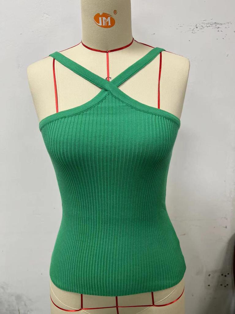 2025 European & American Sexy Halter Knit Tank Top - Slim Fit Women's Summer Fashion