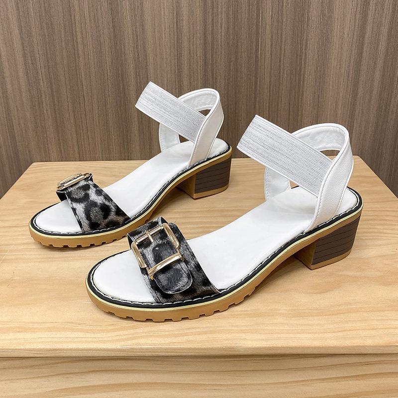 

Sandals Women s Summer 2025 New Block Heel Leopard Buckle Strap Overfoot Sandals Women 43 білий/леопард друку кольору