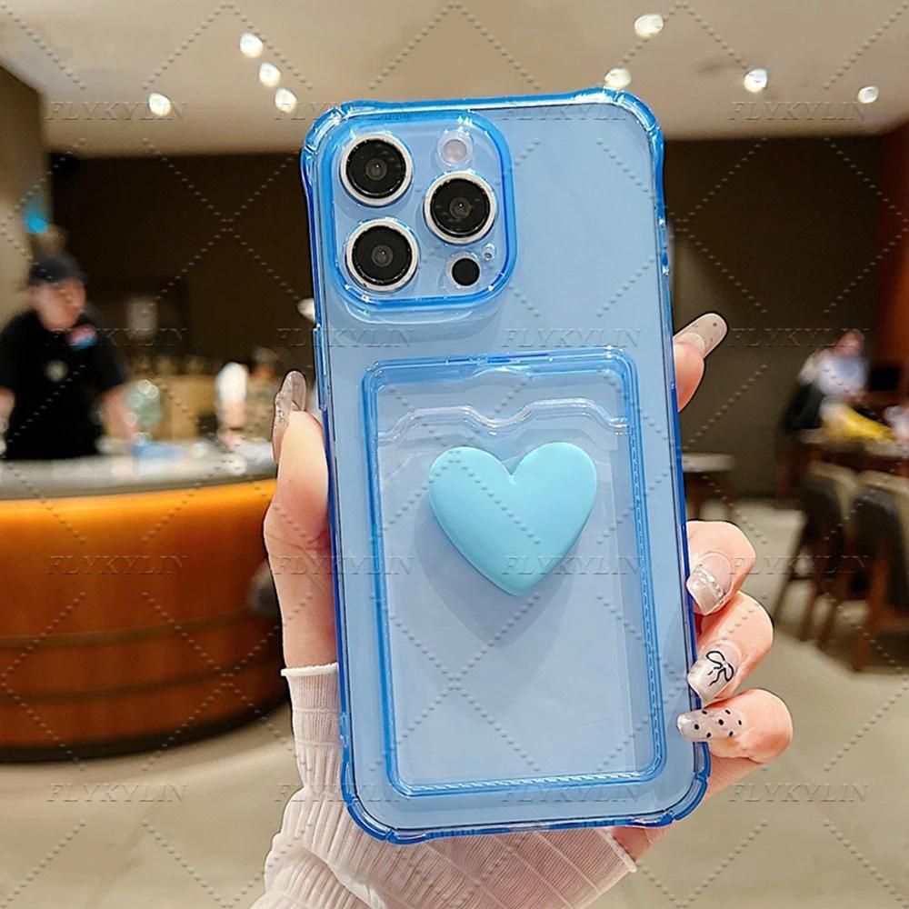Luxury Transparent Wallet Card Phone Case For iPhone 16 15 14 13 12 Pro Max XS XR 7 8 Plus 16E Love Heart Shockproof Cover