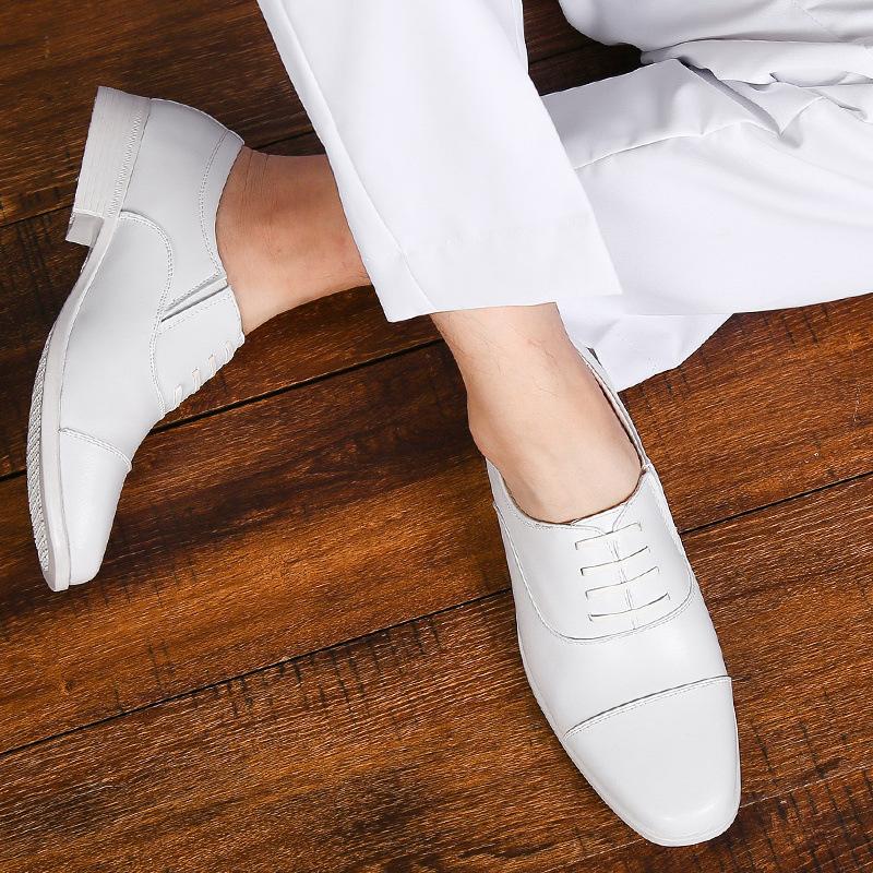 White Three-joint Leather Shoes Men's Groom Best Man Wedding Performance Little White Shoes Three-section Head Black Nurse Little White Shoes